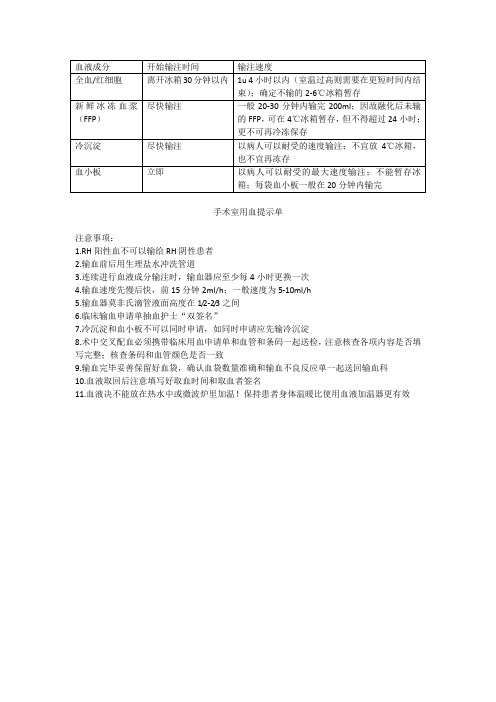 医院手术室输血事项