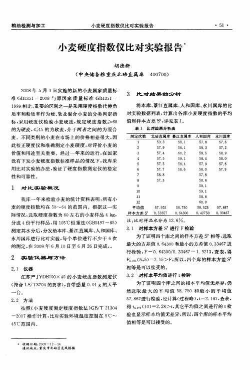 小麦硬度指数仪比对实验报告