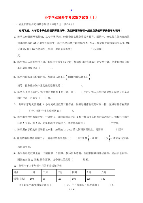 小学数学毕业班升学考试试卷(10) 试题