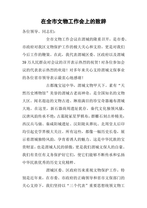 在全市文物工作会上的致辞