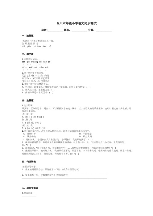 四川六年级小学语文同步测试带答案解析
