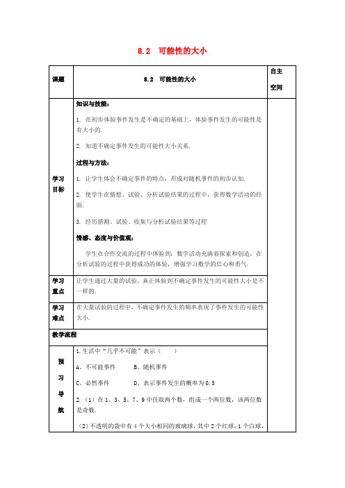 苏科版八年级数学下册8认识概率8.2可能性的大小导学案