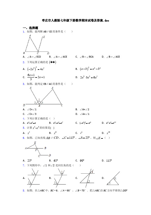 枣庄市人教版七年级下册数学期末试卷及答案.doc