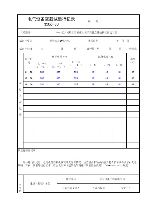 电气设备空载试运行记录