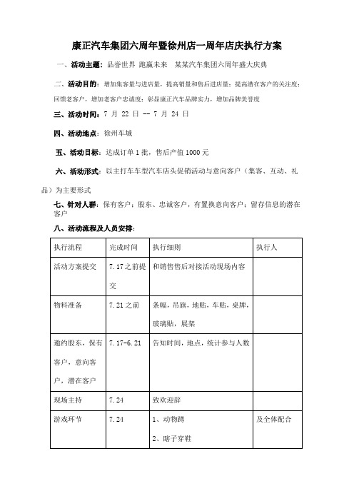 汽车4S店一周年店庆活动执行方案模板(推荐下载)