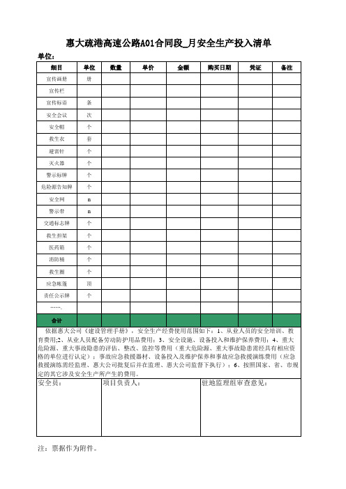 安全经费情况(每月投入清单)