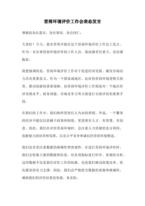 营商环境评价工作会表态发言