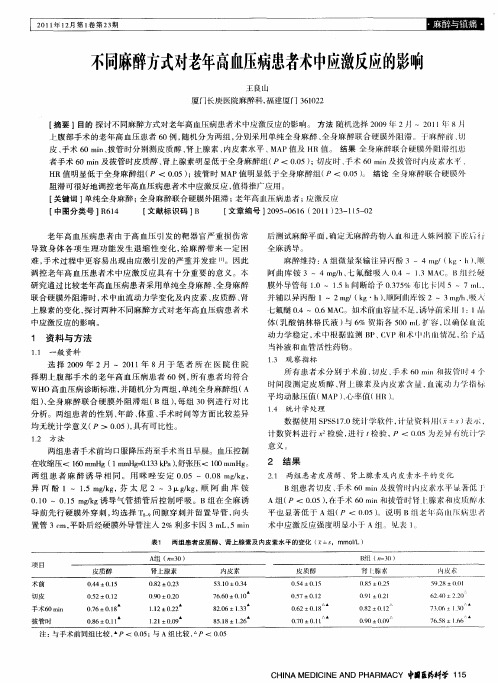 不同麻醉方式对老年高血压病患者术中应激反应的影响