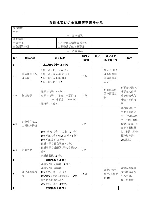 授信申请评分表