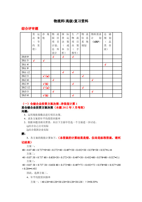 高级物流师综合评审(历年真题)