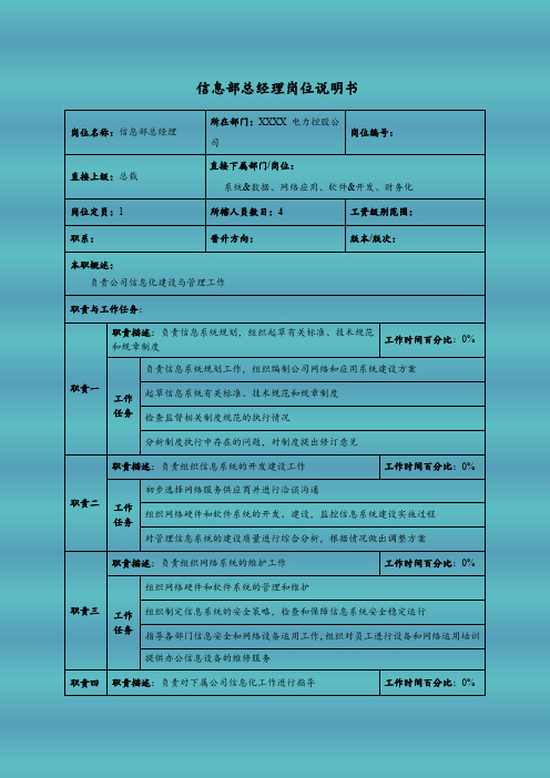 信息部总经理岗位说明书