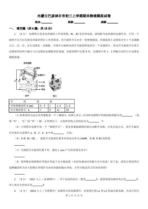 内蒙古巴彦淖尔市初三上学期期末物理模拟试卷