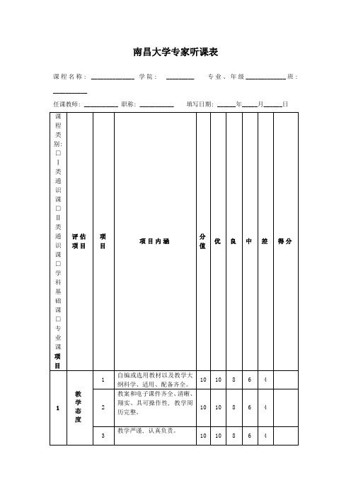 南昌大学专家听课表