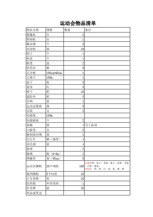 运动会物品清单