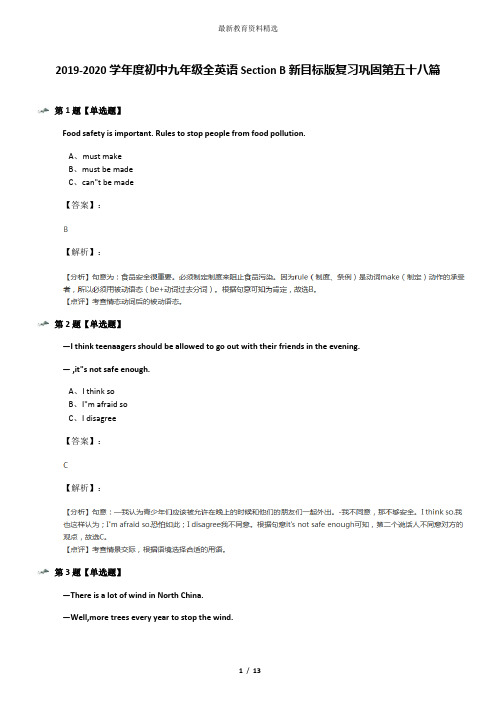 2019-2020学年度初中九年级全英语Section B新目标版复习巩固第五十八篇