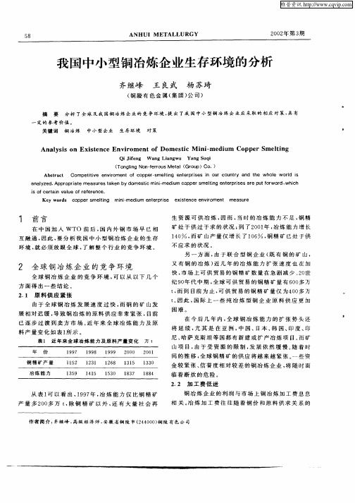 我国中小型铜冶炼企业生存环境的分析