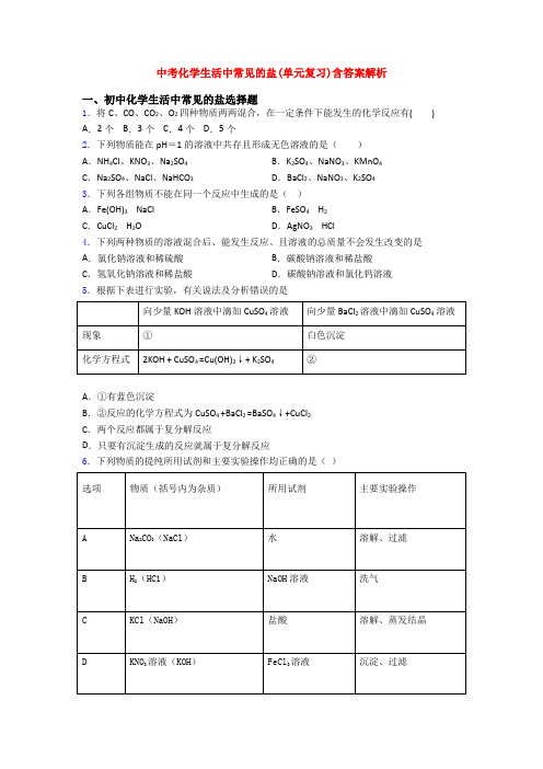 中考化学生活中常见的盐(单元复习)含答案解析