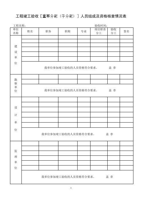 竣工验收人员组成及资格核查情况表