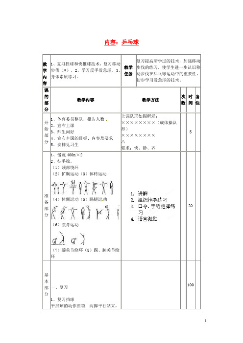 山东省淄博市临淄区皇城镇第二中学九年级体育《乒乓球》教案(4)