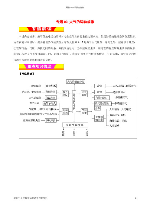 精选2019年高考地理二轮复习专题02大气的运动规律教学案