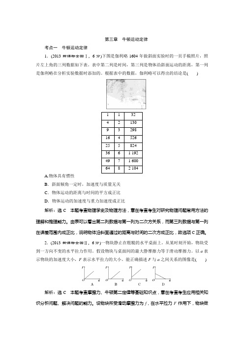 2015高考物理2009-2013高考真题考点汇编：第三章 牛顿运动定律(3个考点,含解析)