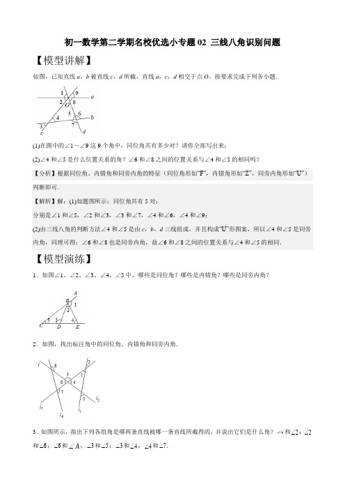 初一数学第二学期名校优选小专题02 三线八角识别问题