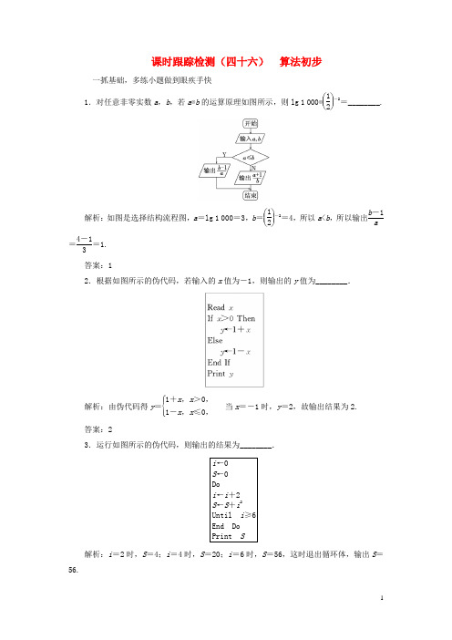 江苏专版2019版高考数学一轮复习第十章算法初步复数推理与证明课时跟踪检测四十六算法初步文52842