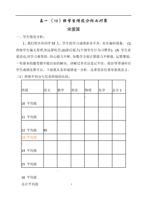 高一(13)班级情况分析及对策