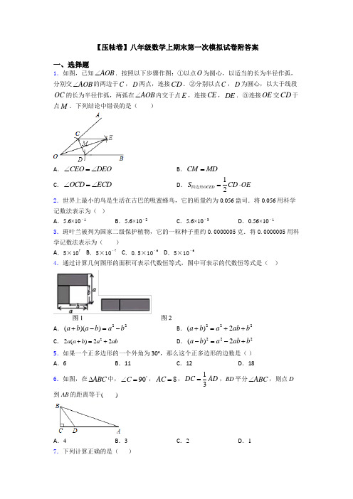 【压轴卷】八年级数学上期末第一次模拟试卷附答案