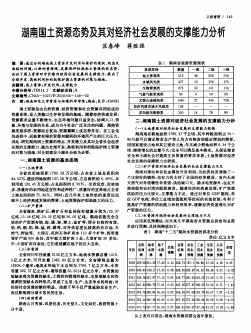 湖南国土资源态势及其对经济社会发展的支撑能力分析