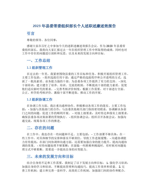 2023年县委常委组织部长个人述职述廉述效报告