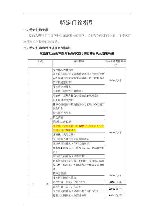 东莞市社会基本医疗保险特定门诊病种目录及限额标准和申领指引