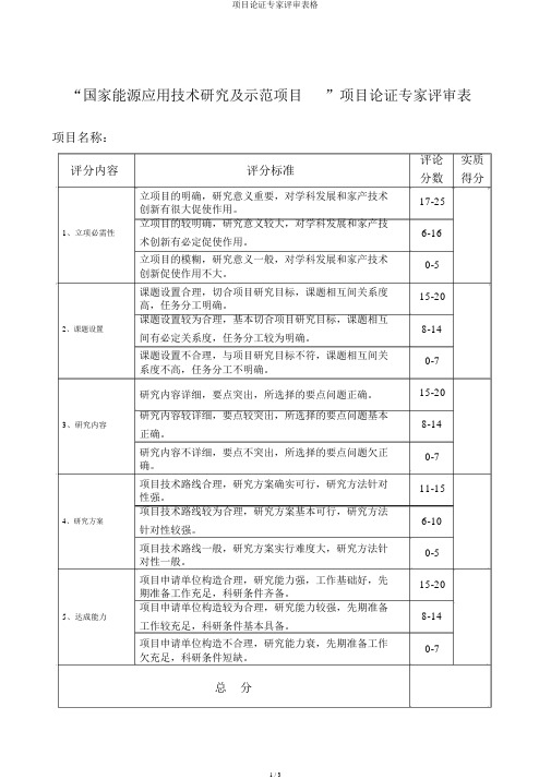 项目论证专家评审表格