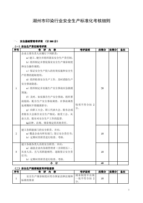 印染行业安全标准考评试行细则