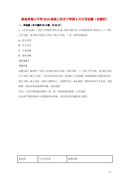 海南省海口中学2019届高三历史下学期3月月考试题(含解析)