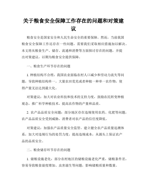 关于粮食安全保障工作存在的问题和对策建议