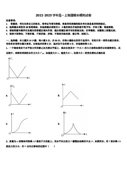 2022年湖南省长沙市湖南师范大学附属中学物理高一上期末教学质量检测试题含解析