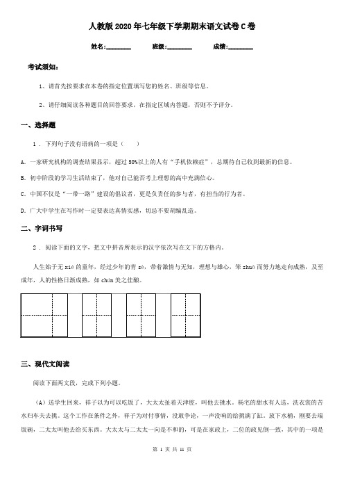 人教版2020年七年级下学期期末语文试卷C卷