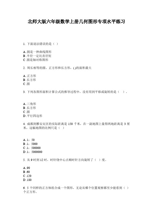 北师大版六年级数学上册几何图形专项水平练习