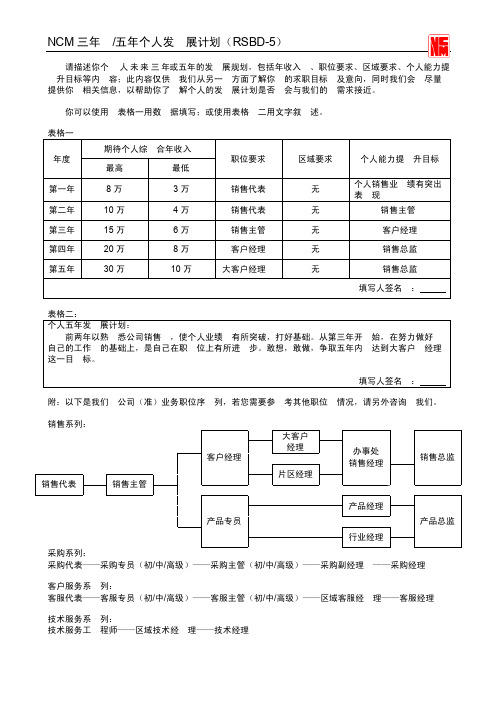 三年-五年个人发展计划