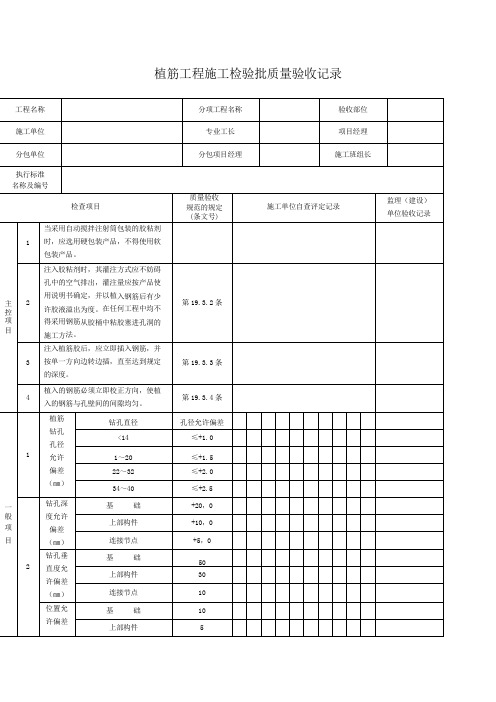 植筋工程施工检验批质量验收记录