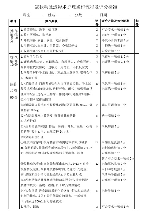 冠状动脉造影术护理流程及评分标准