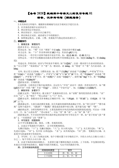 统编版中考语文二轮复习专题01语音、汉字与书写(解题指导)