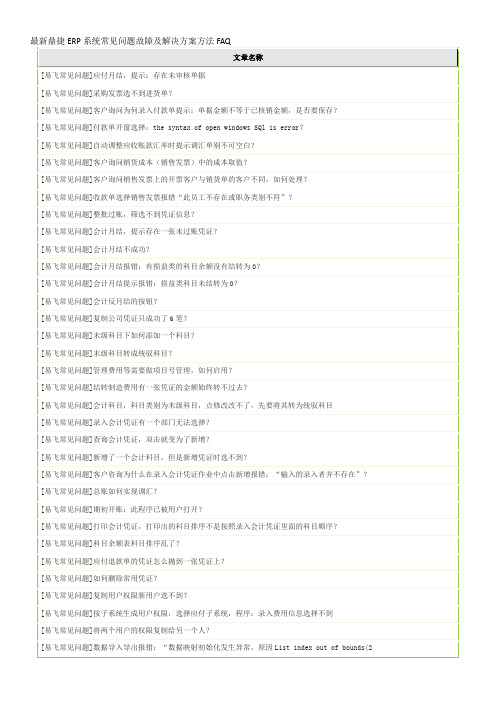 最新鼎捷ERP系统常见问题故障及解决方案方法FAQ