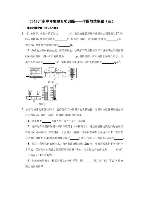 2021年广东中考物理专项训练——作图与填空题(三)