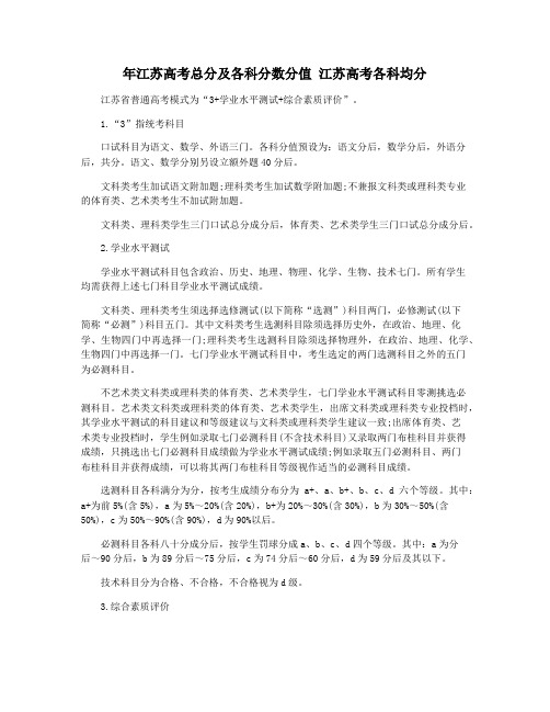 年江苏高考总分及各科分数分值 江苏高考各科均分