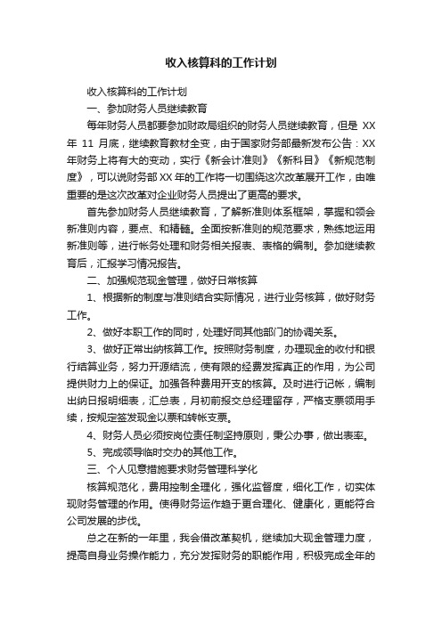 收入核算科的工作计划