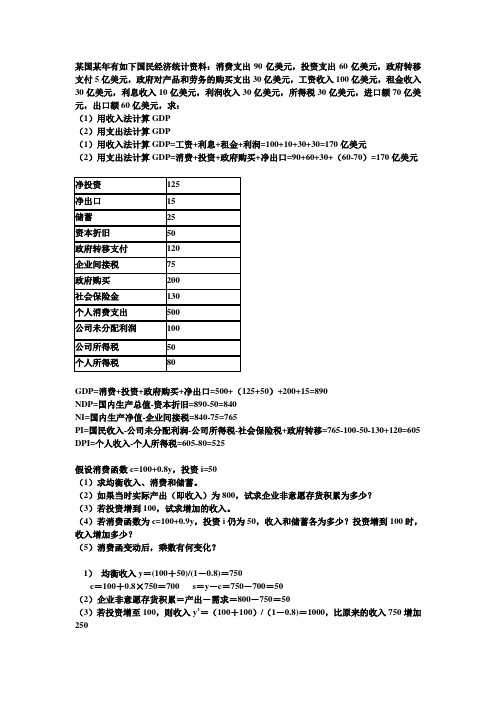 宏观经济学课后计算题和相关总结