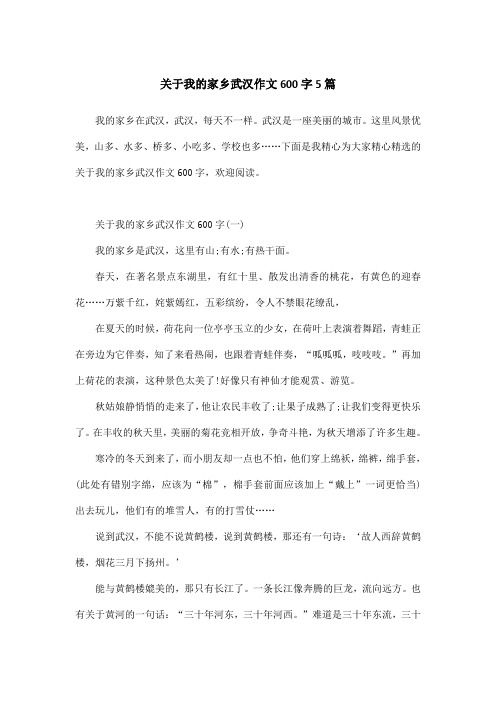 关于我的家乡武汉作文600字5篇