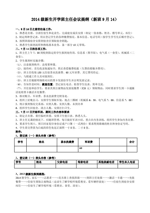 2014级新生开学班主任会议提纲